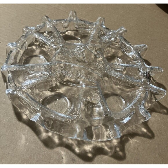 Muurla Finland Crystal Glass Candle Holder. Snowflake Form for 5 Tealights. 70’s - Picture 15 of 16
